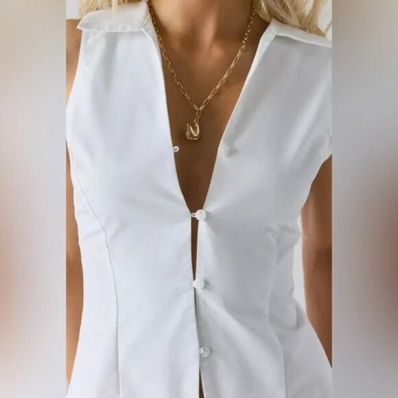 Urban Outfitters Party Girl Cotton-Blend Button Down Sleeveless Shirt NWT L - Picture 2 of 11